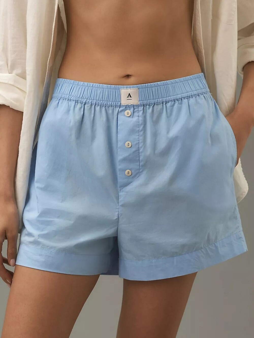 Anthropologie Wren Cotton Boxer Shorts in Wedgewood Blue Size Large - Picture 2 of 12